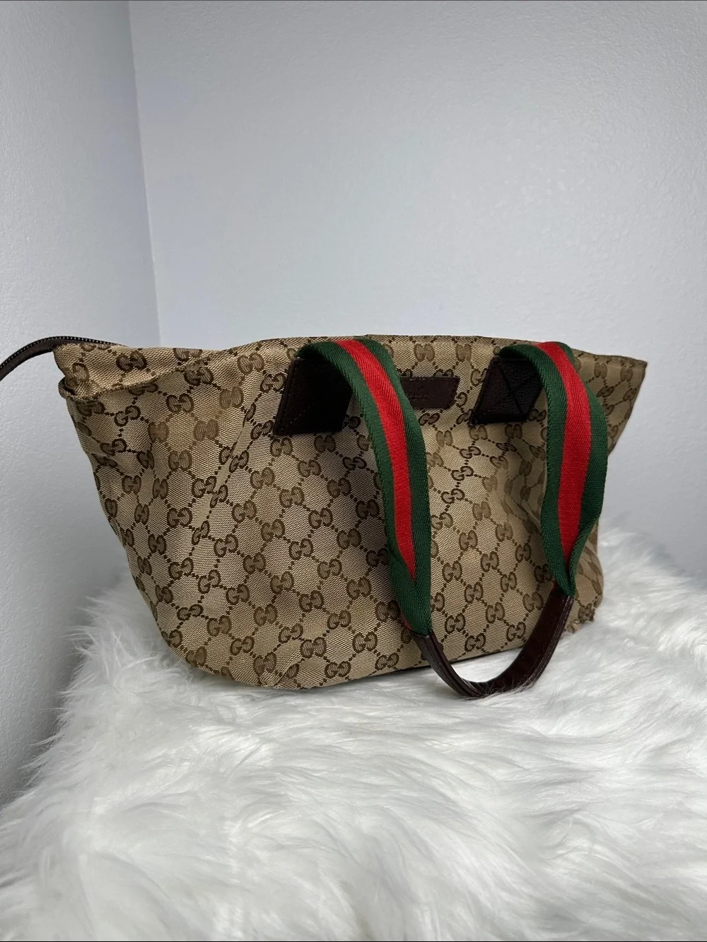💯Authentic Gucci Cherryline GG Canvas Tote Bag Brown Beige🍀